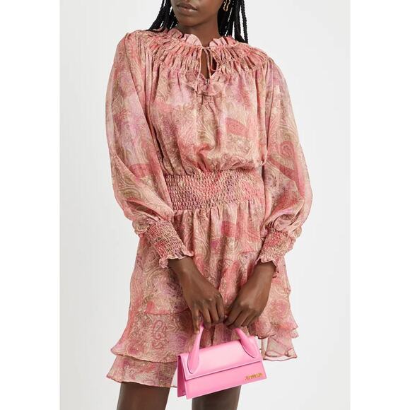 NWT Misa Almaha Mini Dress Small Pink Muted Paisley Ruffle Feminine - Picture 3 of 16